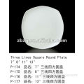 White Porcelain Three Lines Square Round Plate for Hotels